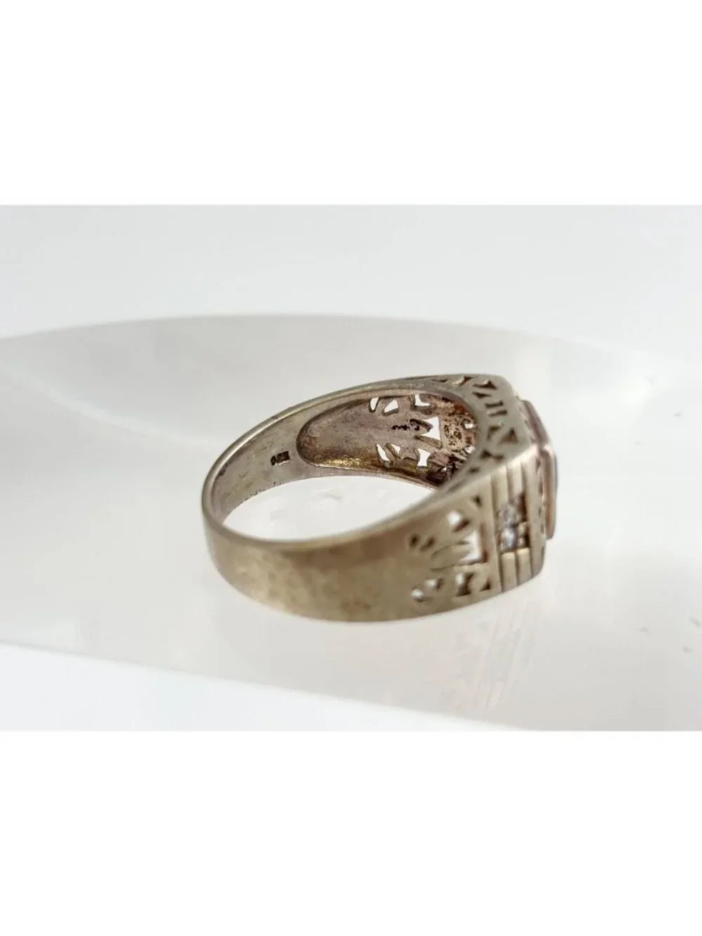 Blue Topaz Tapered Square Cut Cutout Sterling Silver 925 Vintage Ring - sz 9.5
